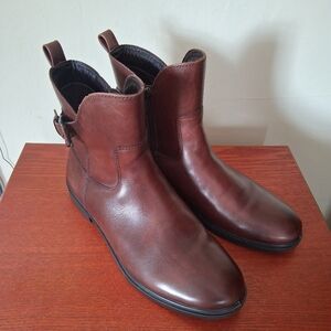 Ecco Side Buckle GORETEX Smooth Dark Brown Leather Side Zip Ankle Boots Sz 8